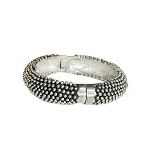 Cabot Signed Vintage Modernist Textured Silver Tone Hinged Bracelet